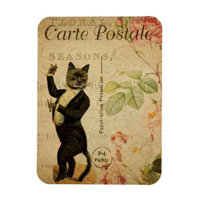 Vintage Cat Theme | Carte Postale | Cat Dancing Magnet (Vertical)
