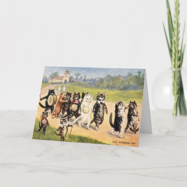 Vintage Cat Wedding Day Wedding Card (Front)