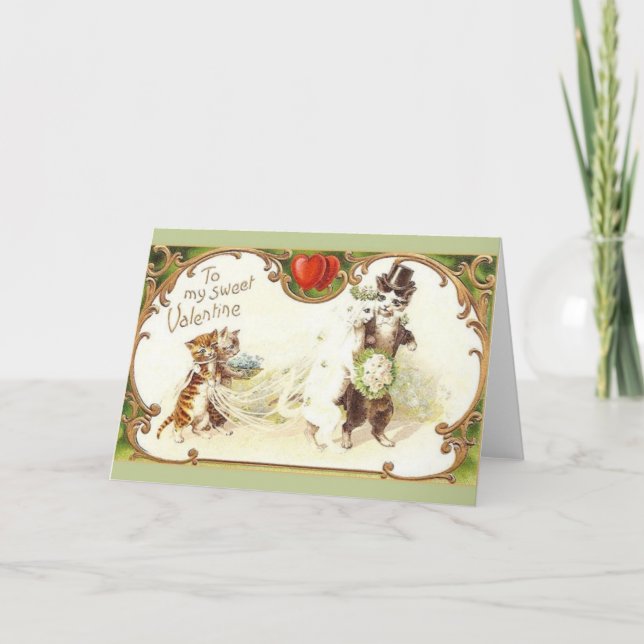 Vintage Cat Wedding Valentine's Day Card (Front)