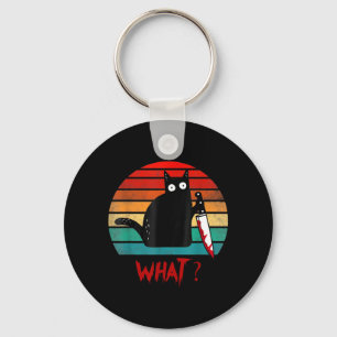 Vintage Cat What_ Funny Black Cat Murderous Cat Key Ring