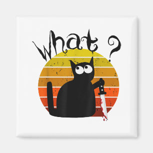 Vintage Cat What Halloween Murderous Black Cat Wit Magnet