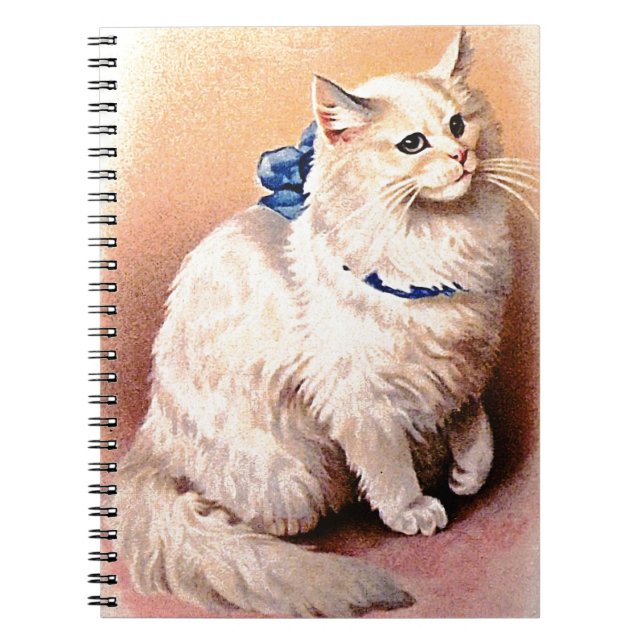 Vintage Cat with Blue Bow Notebook (Front)