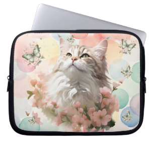 Vintage Cat with Butterflies Pink Pastels Laptop Sleeve