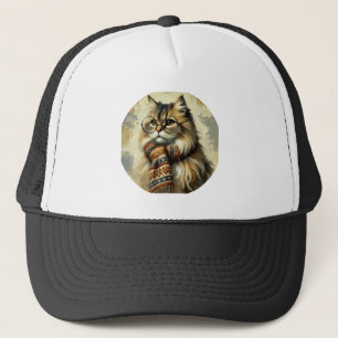 Vintage Cat with Glasses and Scarf  Trucker Hat