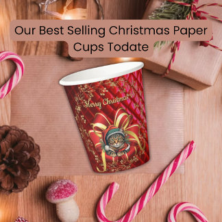 Vintage Cat with Santa Hat Christmas Paper Cups