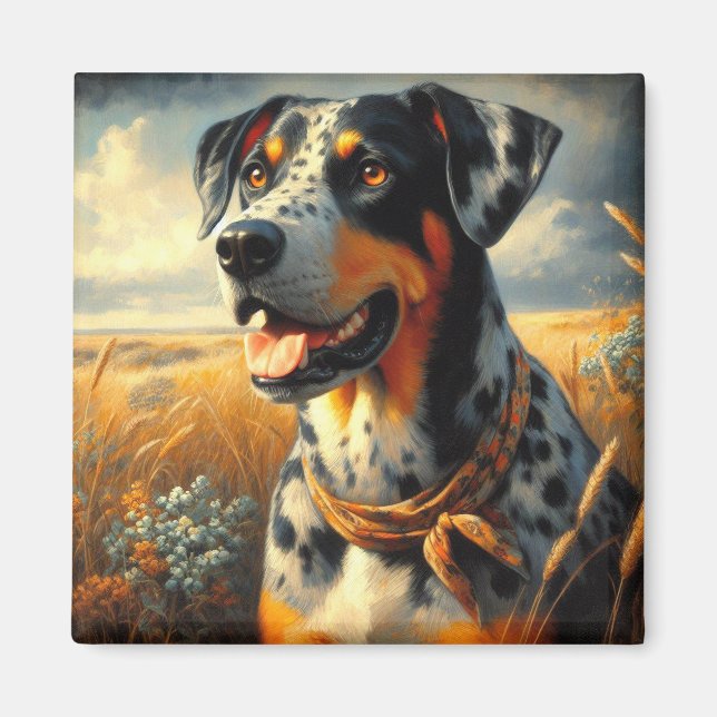 Vintage Catahoula Leopard Dog Painting Magnet (Front)