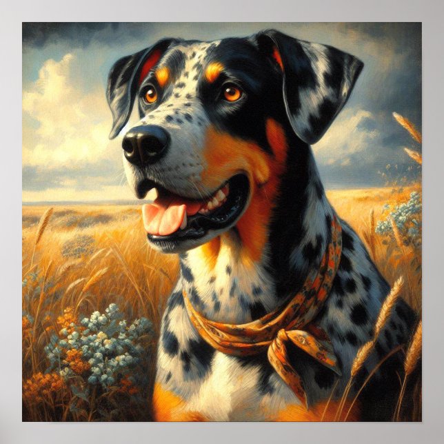 Vintage Catahoula Leopard Dog Painting Poster (Front)