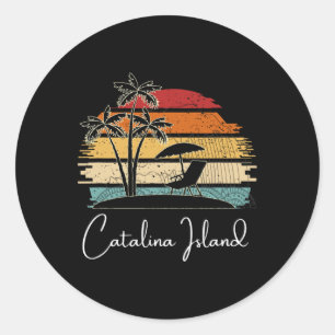 Vintage Catalina Island Beach Palm Trees Spring An Classic Round Sticker
