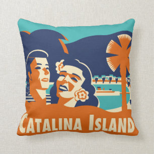Vintage Catalina Island Luggage Tag Pillow