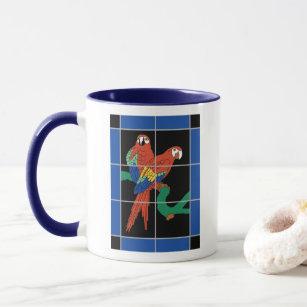 Vintage Catalina Island Red Parrots Tile Mural Mug