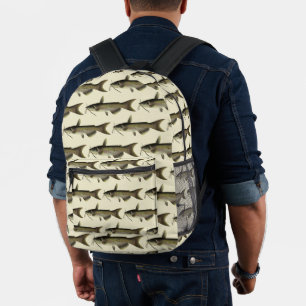 Vintage Catfish Fishing, Marine Life River Fish Printed Backpack