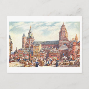 Vintage Cathedral and Marketplace, Mainz, Germany Postcard