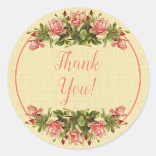 Vintage Catherine Klein Apricot Roses Thank You Classic Round Sticker