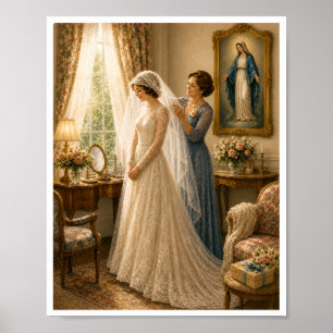 Vintage Catholic Bride Veil Marian Wedding Poster