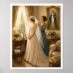 Vintage Catholic Bride Veil Marian Wedding Poster