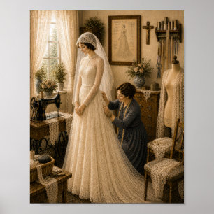 Vintage Catholic Bride Veil Seamstress Wedding Art Poster