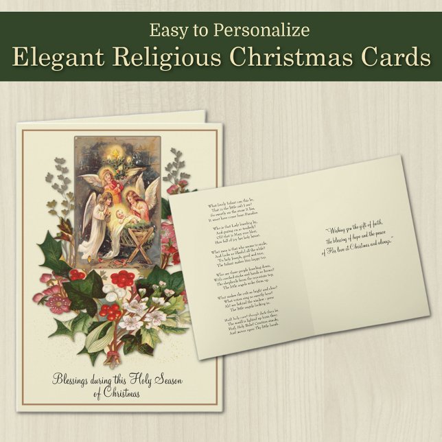 Vintage Catholic Christmas Jesus Nativity Card (Traditional Religious Christmas Poem with Nativity Scene - Easy to personalize)