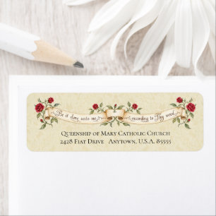 Vintage Catholic Marian Fiat Red Rose Return Address Label