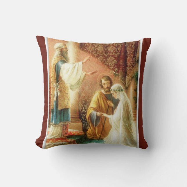 Vintage Catholic Virgin Mary Joseph Bride Groom Cushion (Front)