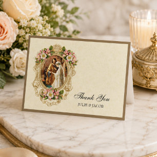 Vintage Catholic Wedding Cherry Blossoms Religious Thank You Card
