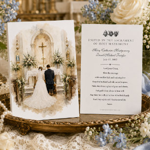 Vintage Catholic Wedding Prayer Bride and Groom Card