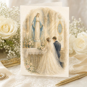 Vintage Catholic Wedding Shrine Our Lady of Grace Thank You Card