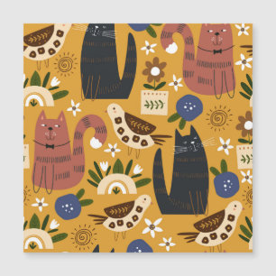 Vintage Cats and Birds, Hand Drawn.