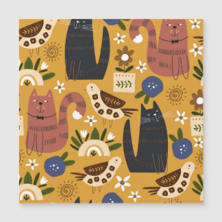 Vintage Cats and Birds, Hand Drawn.