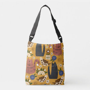 Vintage Cats and Birds, Hand Drawn. Crossbody Bag