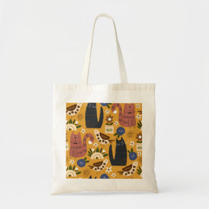 Vintage Cats and Birds, Hand Drawn. Tote Bag