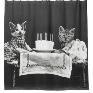 Vintage Cats at a Birthday Party Shower Curtain