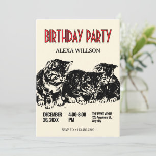 Vintage cats birthday  invitation