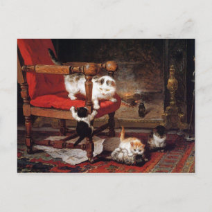 Vintage Cats by the fireplace Postcard