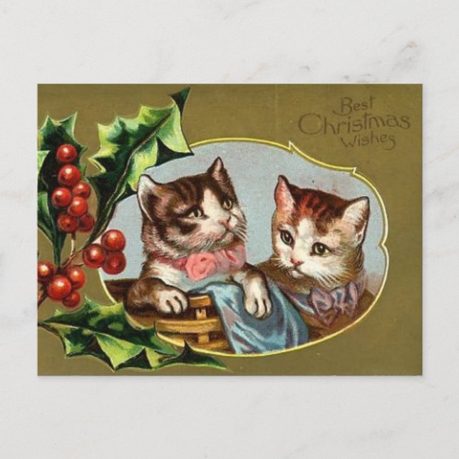 Vintage Cats Christmas Postcard (Front)
