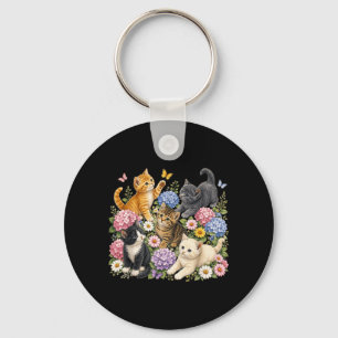 Vintage Cats Flower Floral Cute Kitten Cat Lover Key Ring