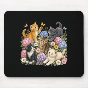 Vintage Cats Flower Floral Cute Kitten Cat Lover Mouse Pad