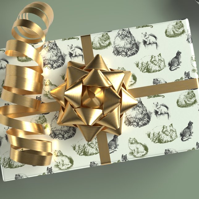 Vintage Cats In Green And Blue Wrapping Paper (Creator Uploaded)