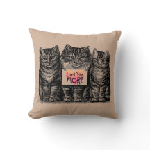 Vintage Cats "Love You More" Throw Pillow