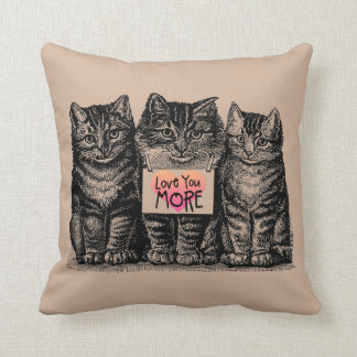 Vintage Cats "Love You More" Throw Pillow