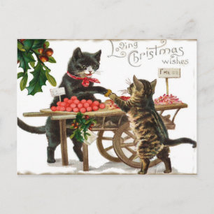 Vintage Cat's Loving Christmas Wishes Post Card