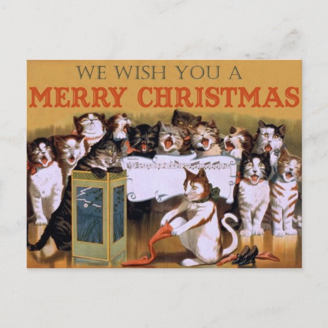 Vintage Cat's Merry Christmas Post Card (Front)