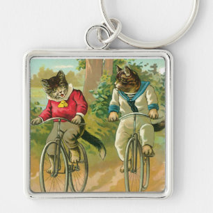 Vintage Cats on Bicycle Key Ring