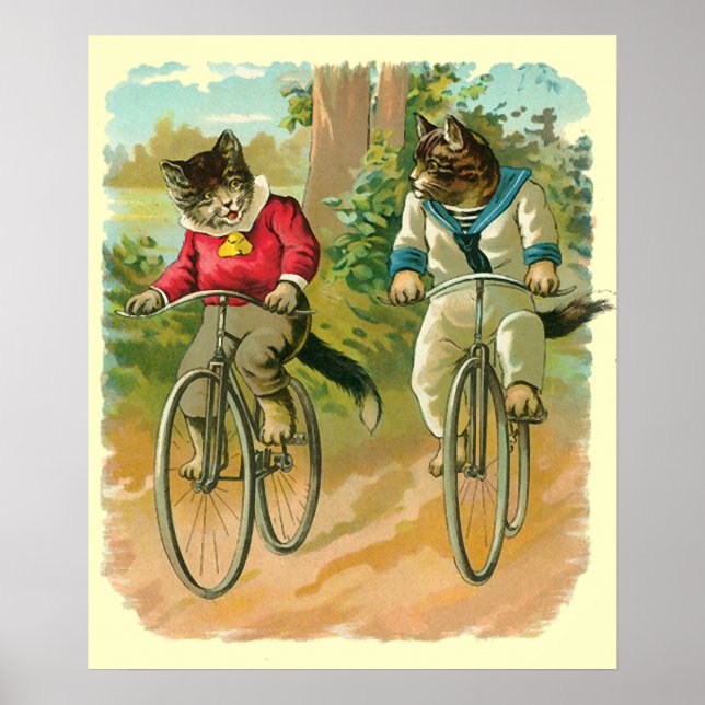 Vintage Cats on Bicycle Poster (Front)