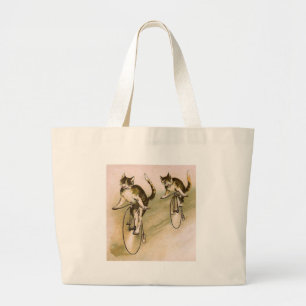Vintage Cats on Bikes Large Tote Bag