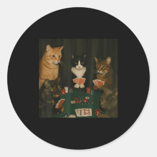 Vintage Cats Playing Ker Cat Playing Card Gambling Classic Round Sticker