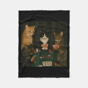 Vintage Cats Playing Ker Cat Playing Card Gambling Fleece Blanket