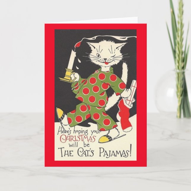 Vintage Cat's Pyjamas Christmas Card (Front)