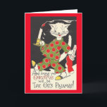 Vintage Cat's Pyjamas Christmas Card<br><div class="desc">Retro / Vintage Christmas greeting card.  Cat wearing slippers and pyjamas is ready for Christmas!  Here's Hoping Your Christmas Will Be The Cat's Pyjamas!</div>