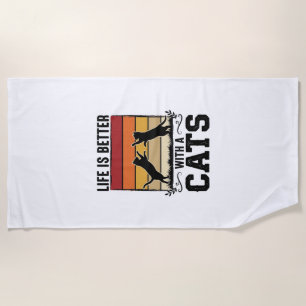 Vintage Cats Quote Retro Sunset Cat Lover Design_1 Beach Towel