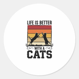 Vintage Cats Quote Retro Sunset Cat Lover Design_1 Classic Round Sticker